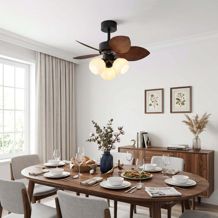 Plothu Ceiling Fan Light B | Cream Vintage Dining Room Glass Light