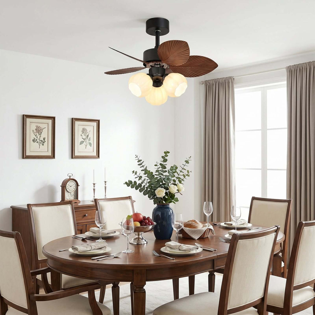 Plothu Ceiling Fan Light B | Cream Vintage Dining Room Glass Light