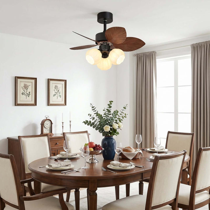 Plothu Ceiling Fan Light B | Cream Vintage Dining Room Glass Light
