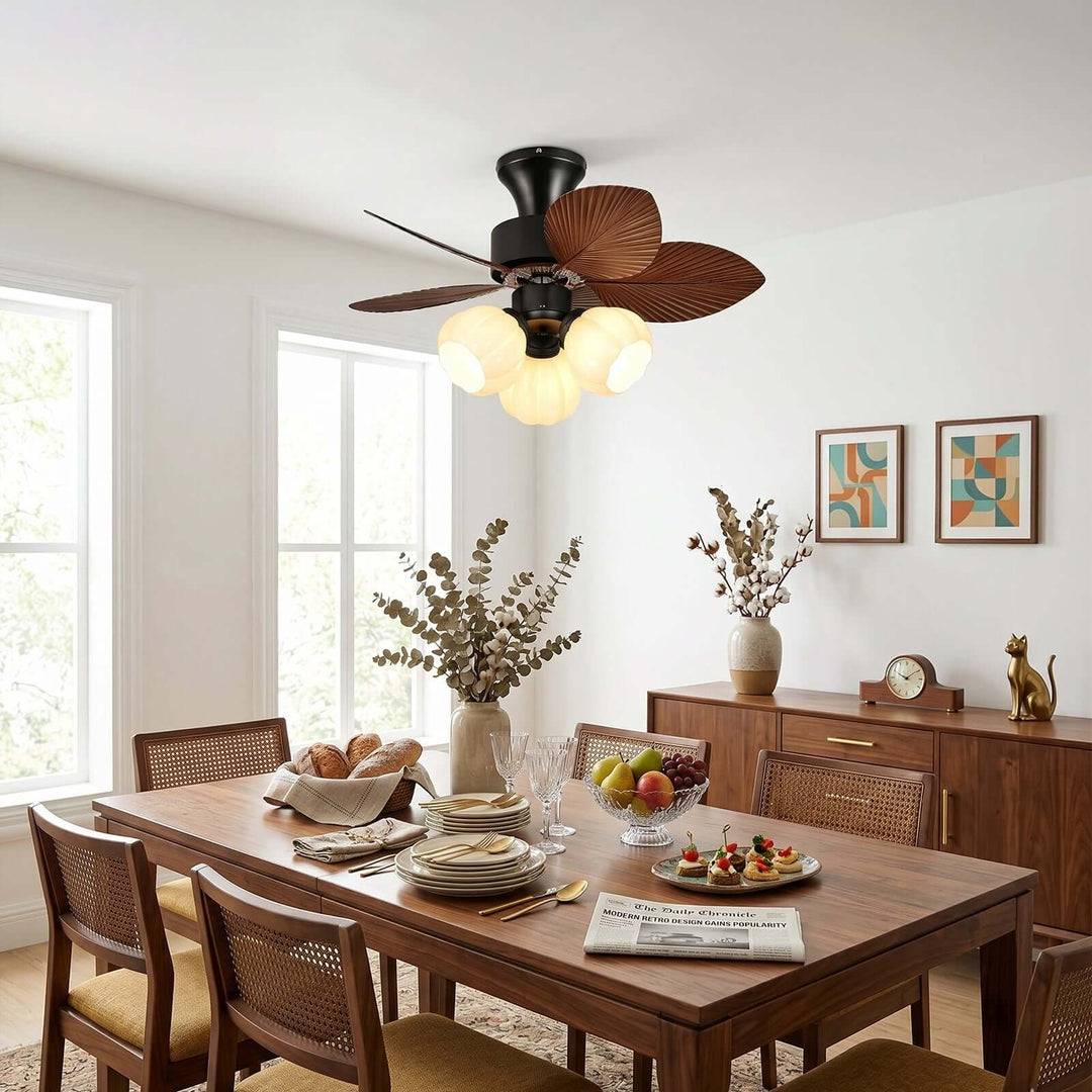 Plothu Ceiling Fan Light A | Cream Dining Room Glass Light