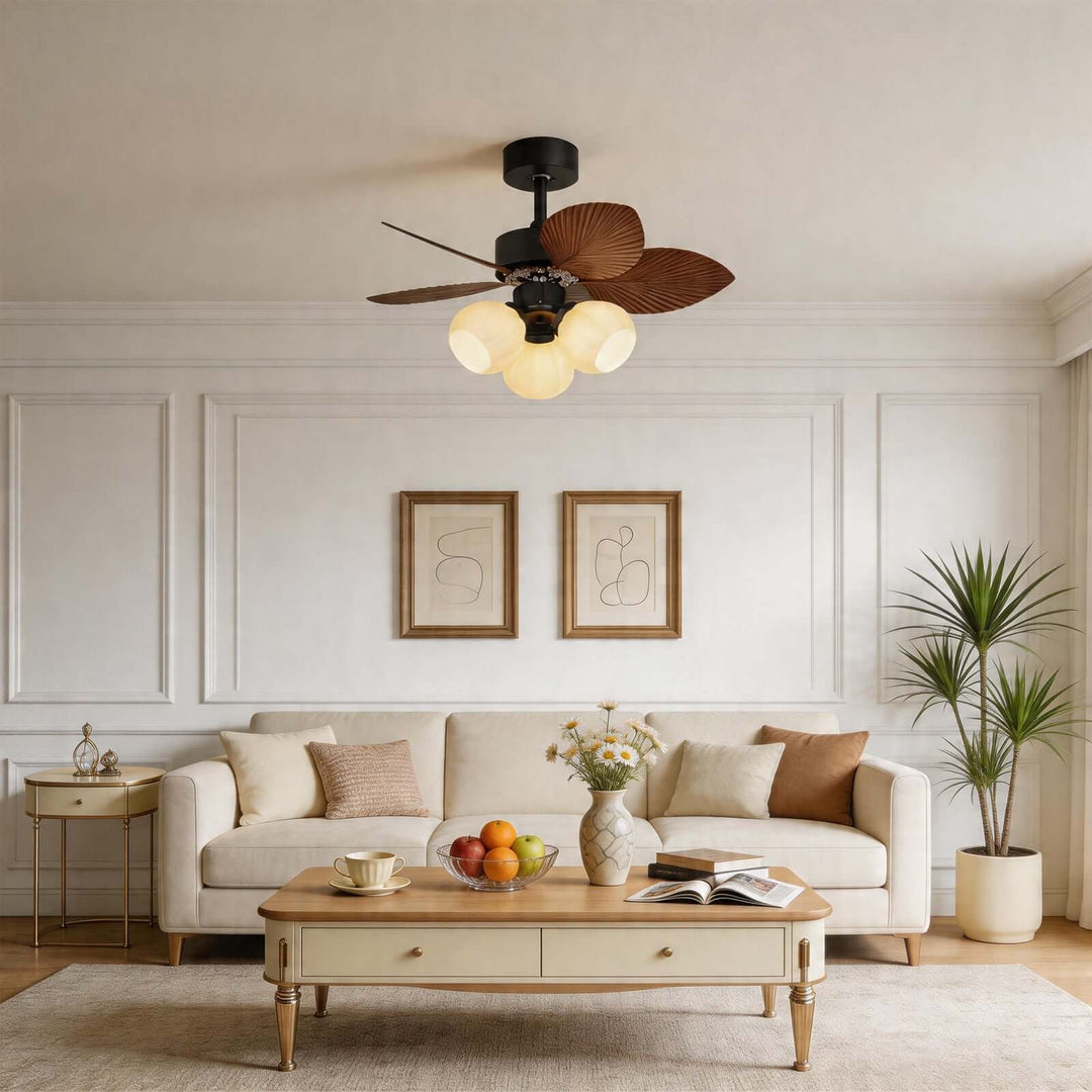 Plothu Ceiling Fan Light B | Cream Vintage Dining Room Glass Light