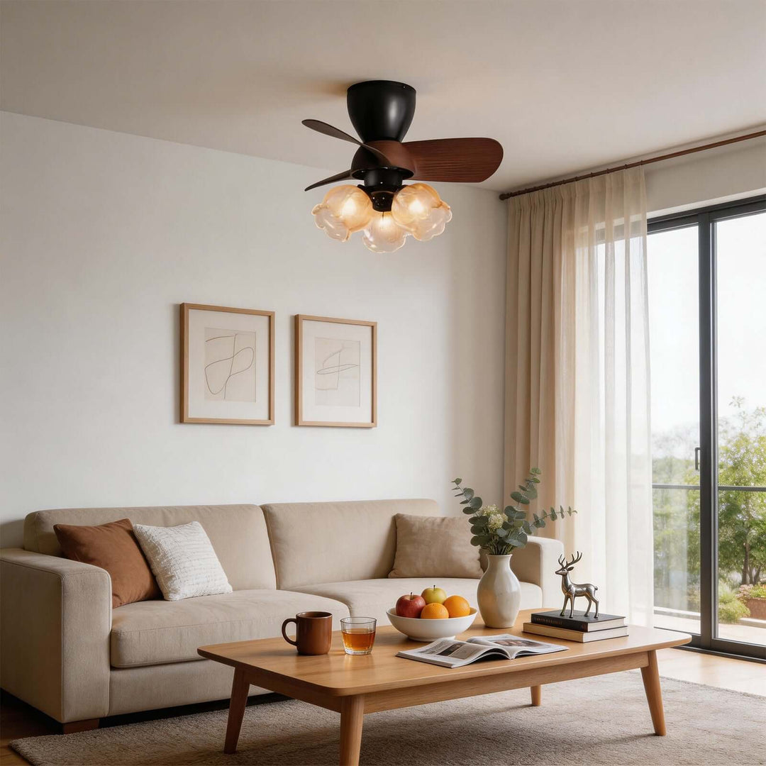 Qobex Ceiling Fan Light - Vintage Art Glass Bedroom Light