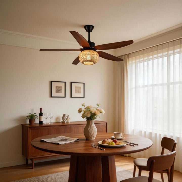 Qolux Ceiling Fan Light | Wabi Sabi Rattan Living Room Light