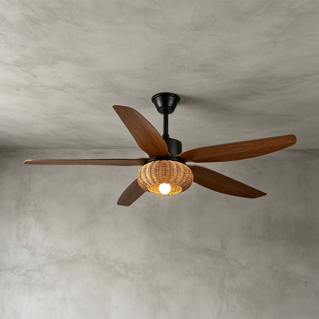 Qolux Ceiling Fan Light | Wabi Sabi Rattan Living Room Light