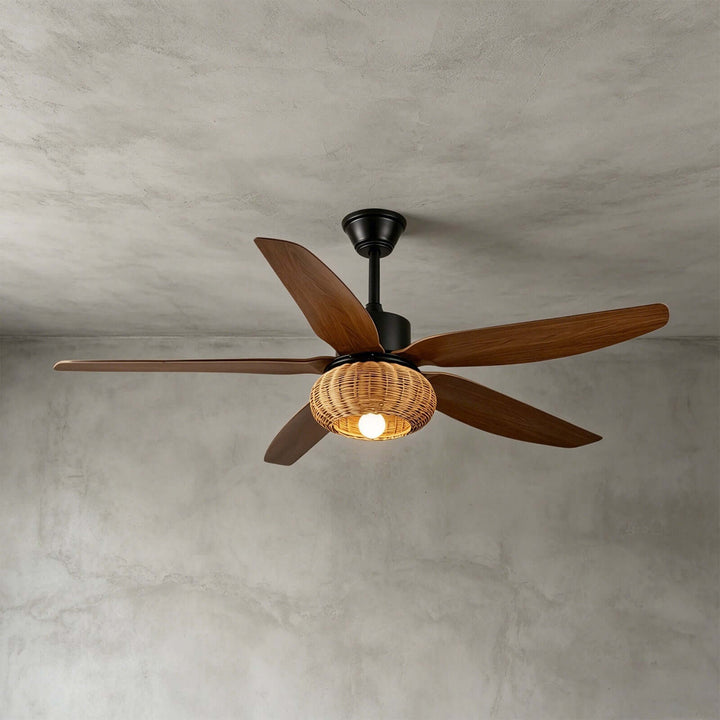 Qolux Ceiling Fan Light | Wabi Sabi Rattan Living Room Light