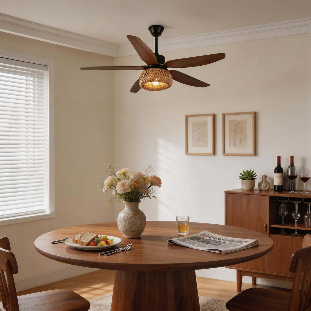 Qolux Ceiling Fan Light | Wabi Sabi Rattan Living Room Light