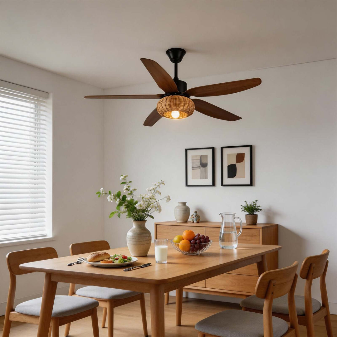 Qolux Ceiling Fan Light | Wabi Sabi Rattan Living Room Light