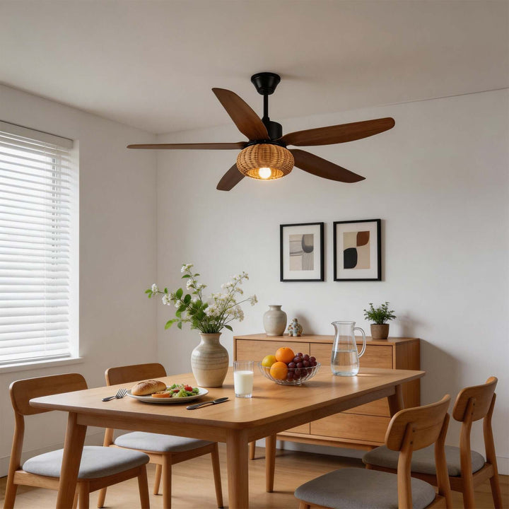 Qolux Ceiling Fan Light | Wabi Sabi Rattan Living Room Light