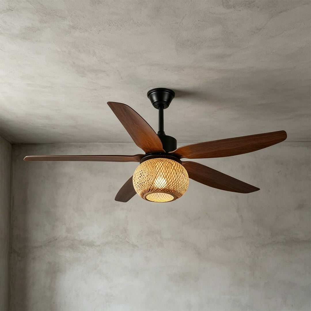Qolux Ceiling Fan Light | Wabi Sabi Rattan Living Room Light
