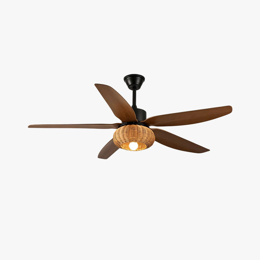 Qolux Ceiling Fan Light | Wabi Sabi Rattan Living Room Light