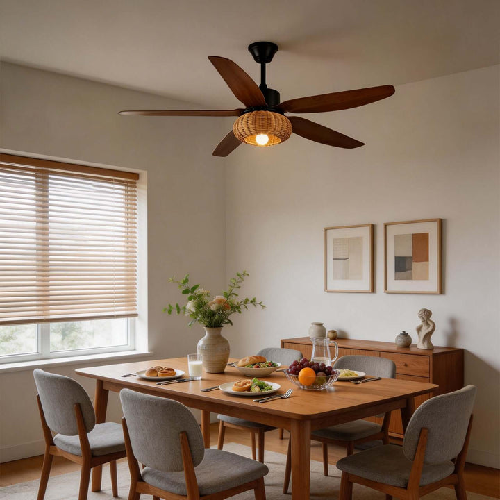 Qolux Ceiling Fan Light | Wabi Sabi Rattan Living Room Light
