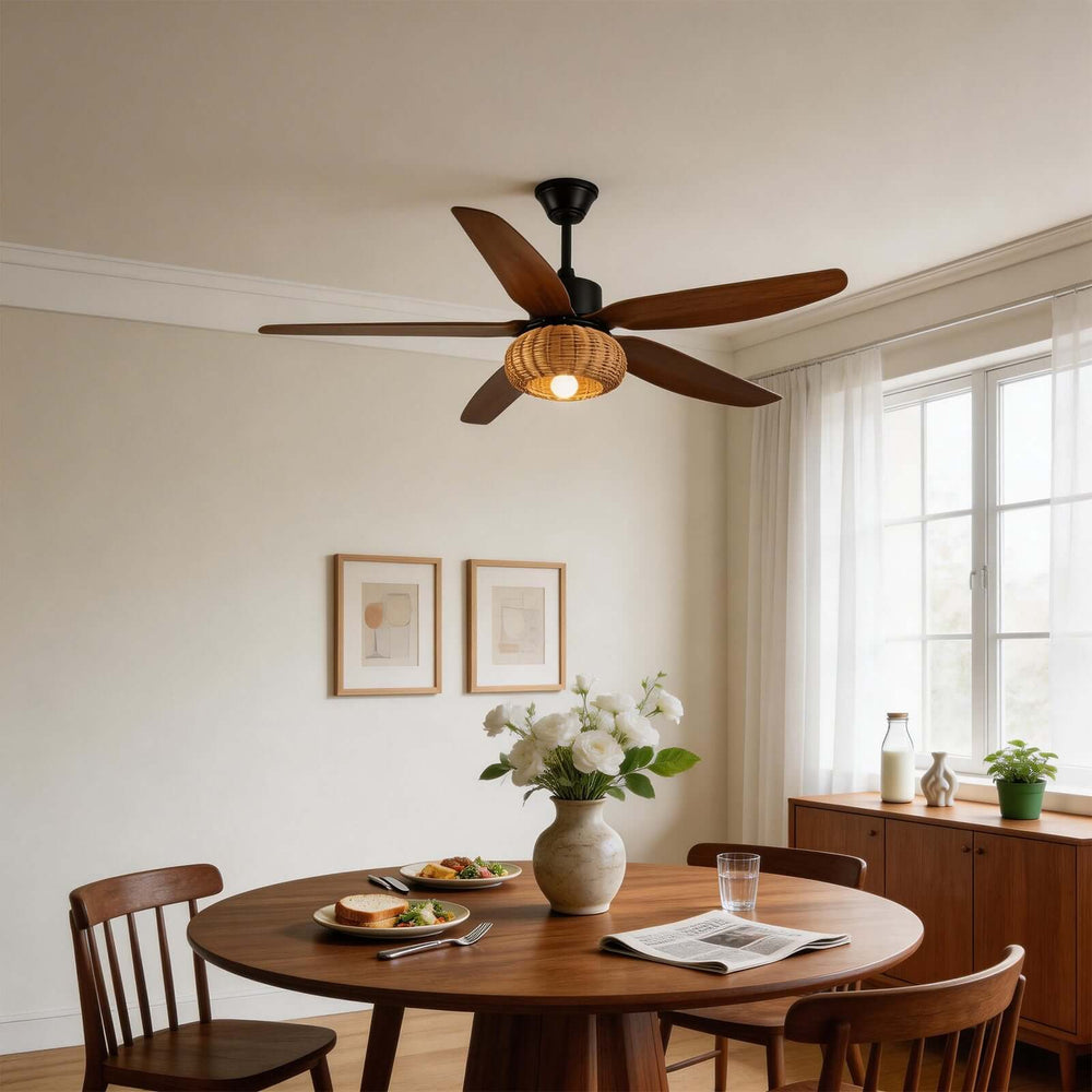 Qolux Ceiling Fan Light | Wabi Sabi Rattan Living Room Light