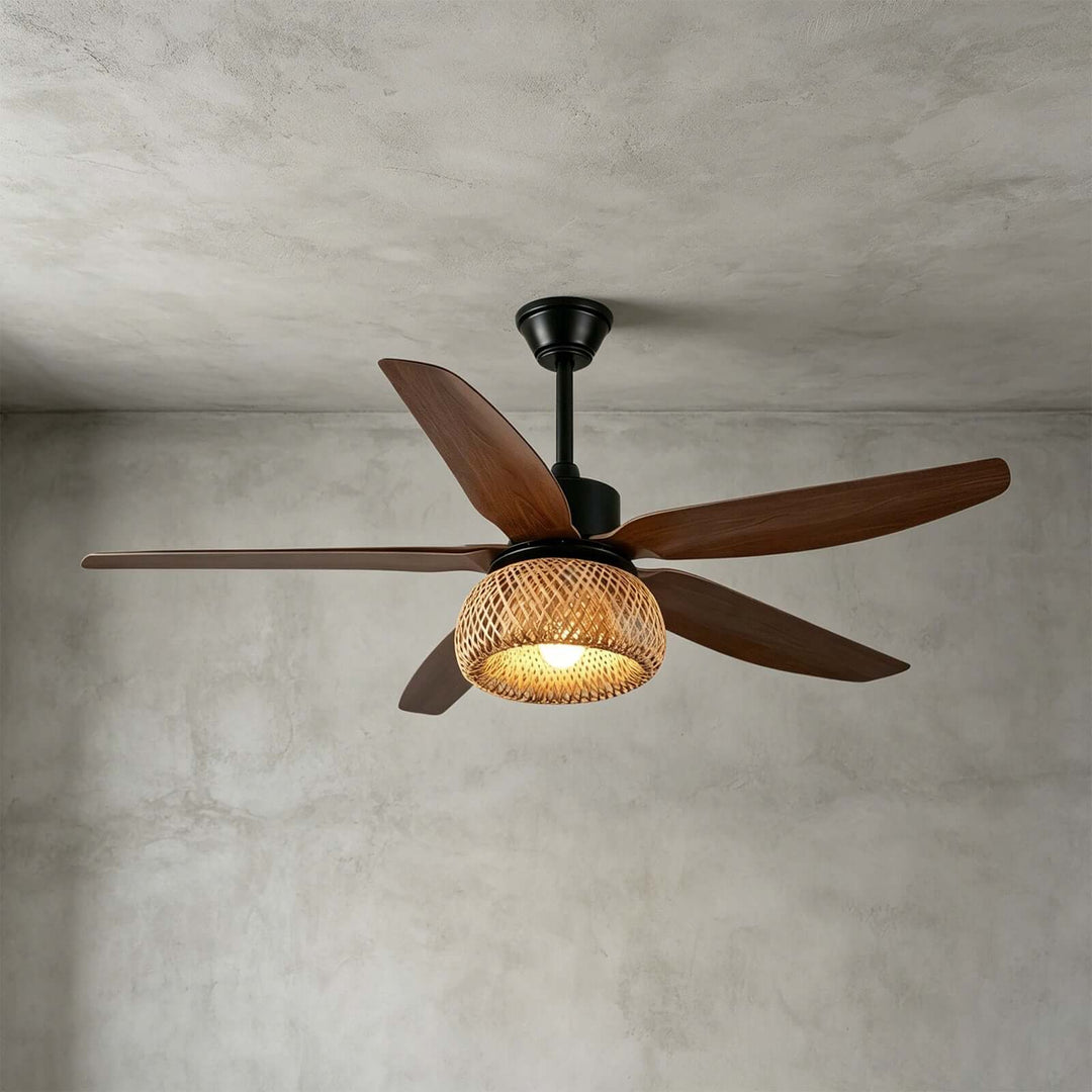 Qolux Ceiling Fan Light | Wabi Sabi Rattan Living Room Light