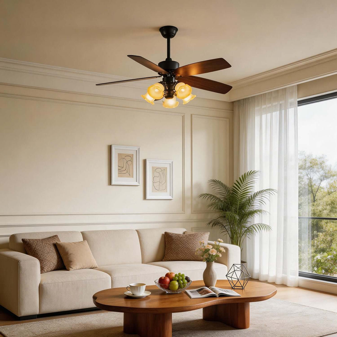 Thryne Ceiling Fan Light | Modern French Glass Living Room