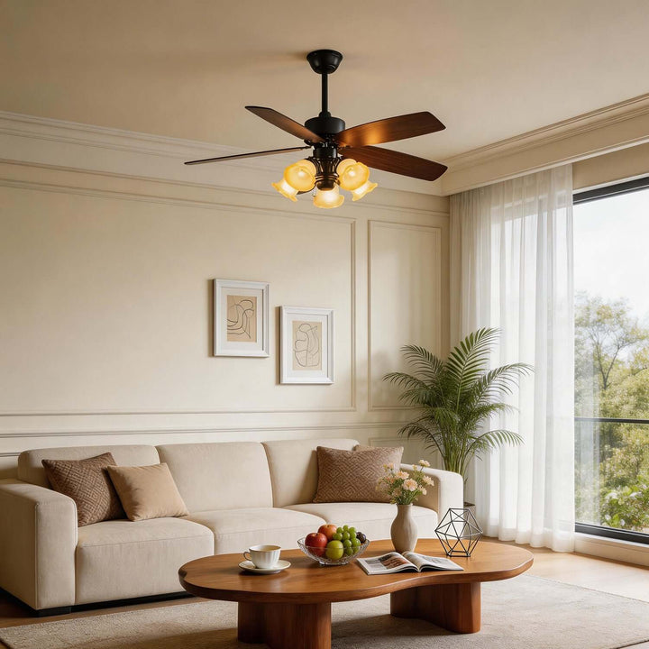 Thryne Ceiling Fan Light | Modern French Glass Living Room