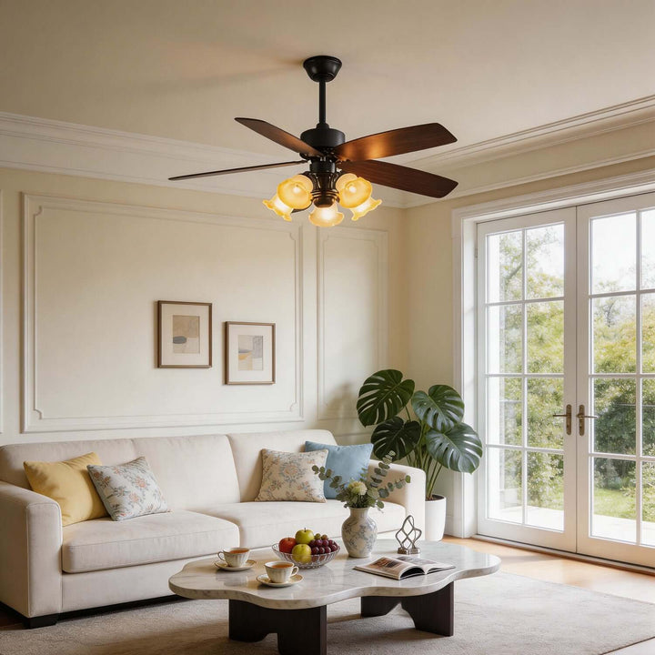Thryne Ceiling Fan Light | Modern French Glass Living Room