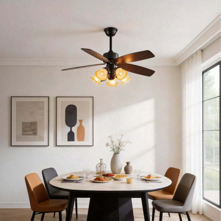 Thryne Ceiling Fan Light | Modern French Glass Living Room