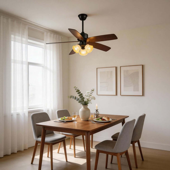 Thryne Ceiling Fan Light | Modern French Glass Living Room