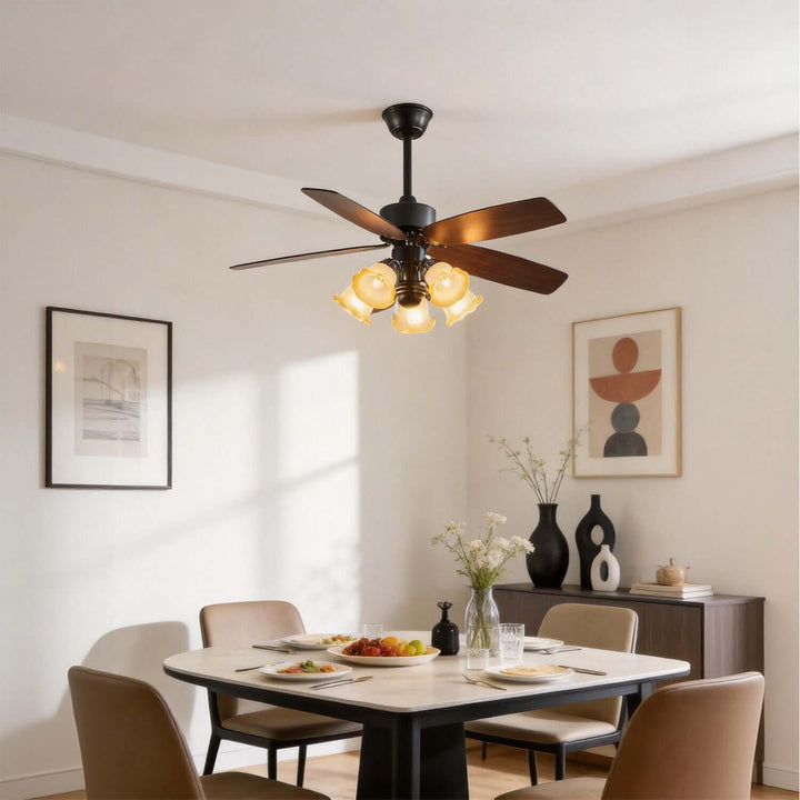 Thryne Ceiling Fan Light | Modern French Glass Living Room