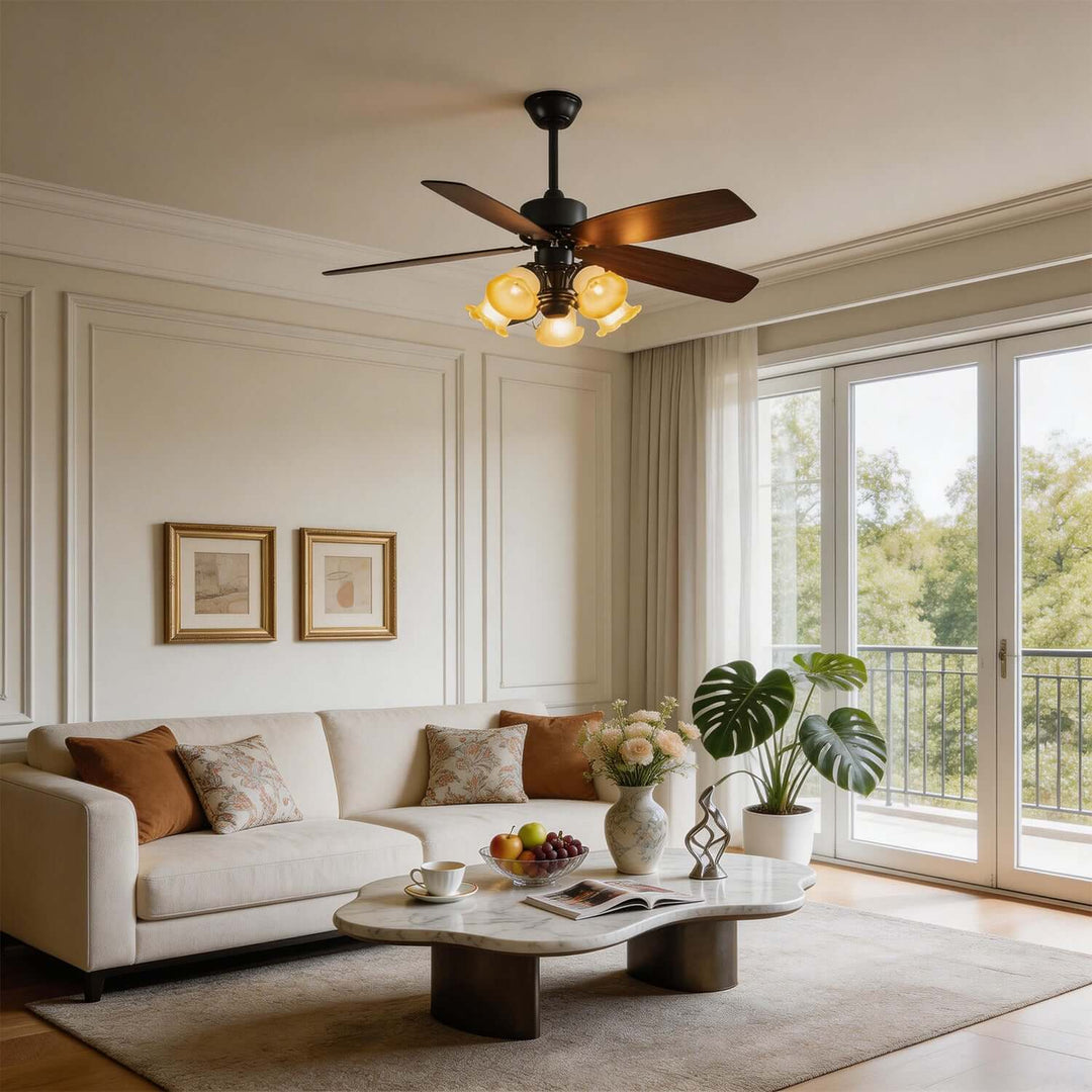 Thryne Ceiling Fan Light | Modern French Glass Living Room