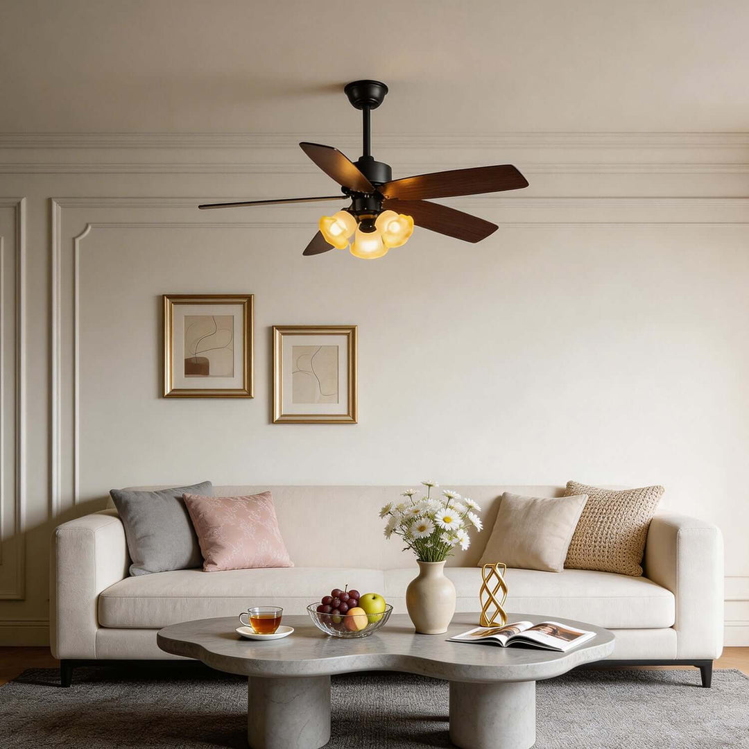 Thryne Ceiling Fan Light | Modern French Glass Living Room