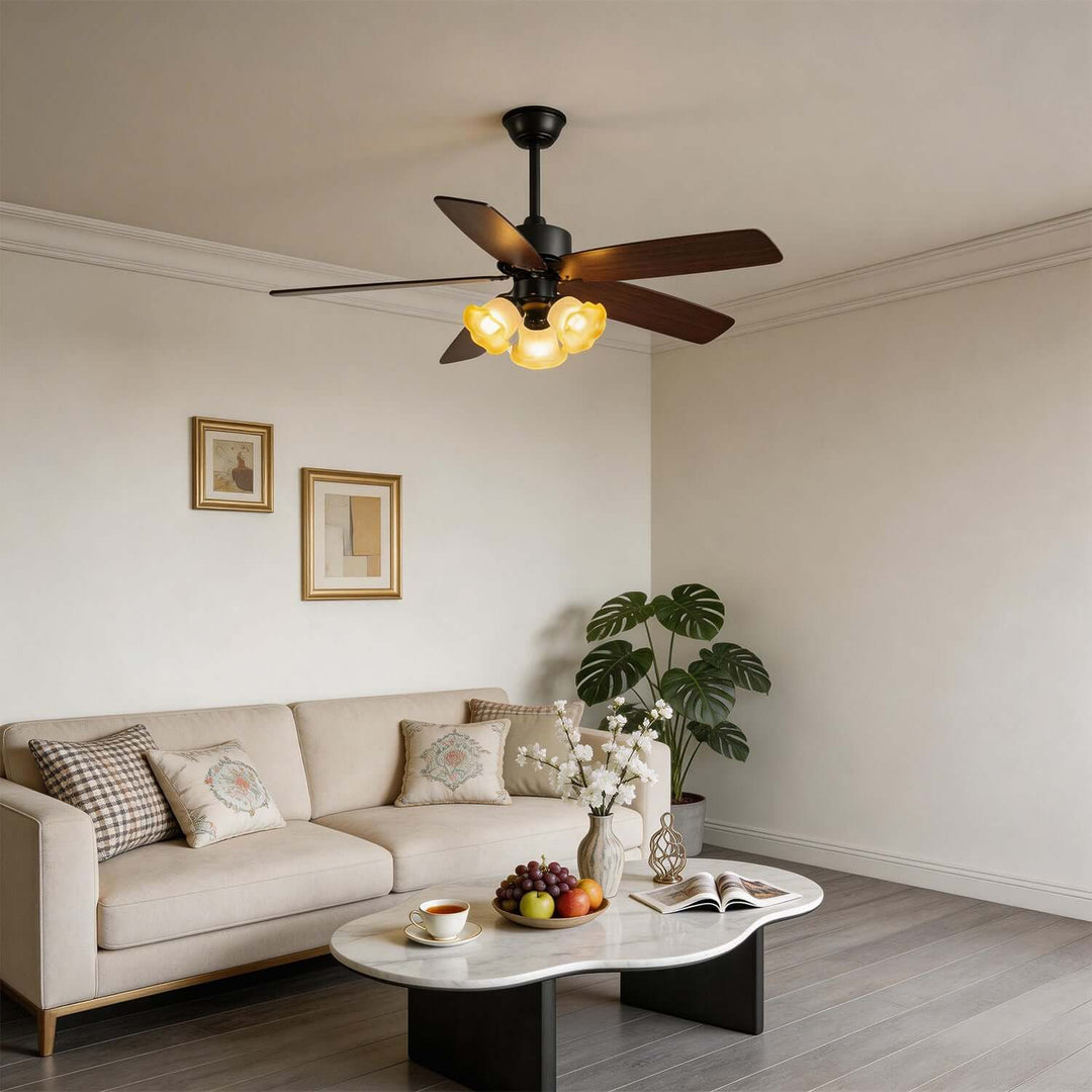 Thryne Ceiling Fan Light | Modern French Glass Living Room