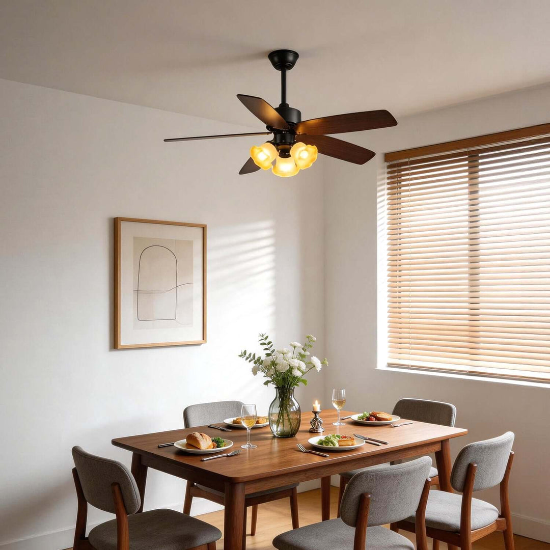 Thryne Ceiling Fan Light | Modern French Glass Living Room