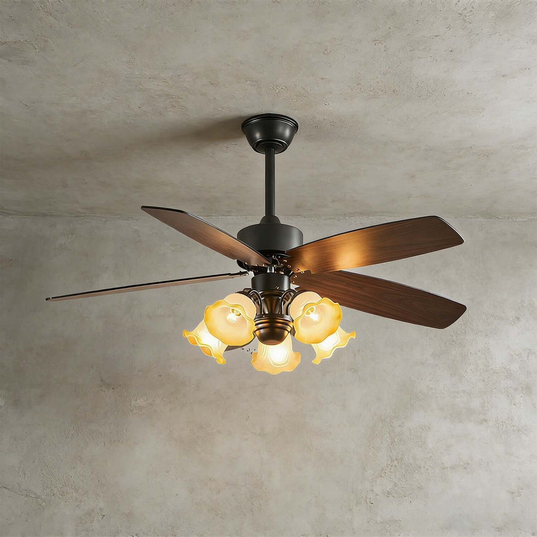 Thryne Ceiling Fan Light | Modern French Glass Living Room