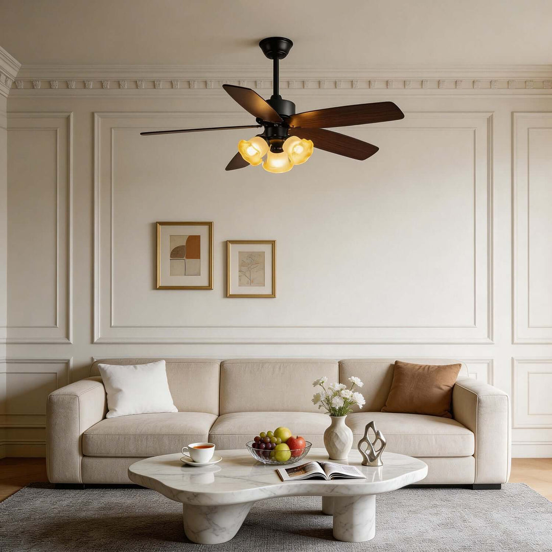 Thryne Ceiling Fan Light | Modern French Glass Living Room