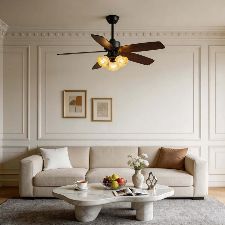 Thryne Ceiling Fan Light | Modern French Glass Living Room