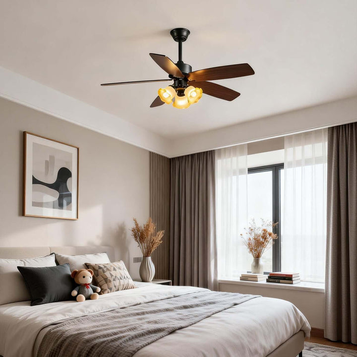 Thryne Ceiling Fan Light | Modern French Glass Living Room