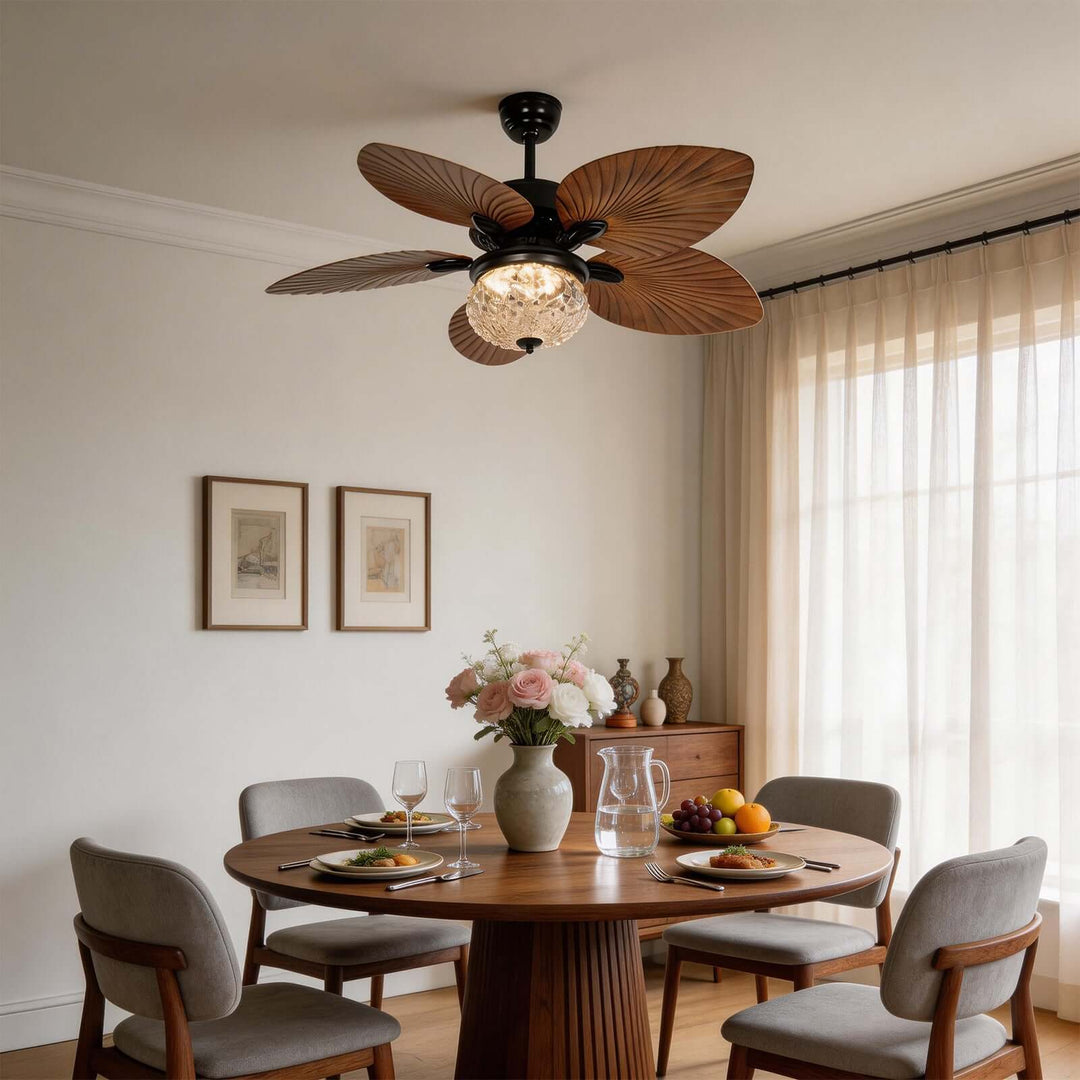Thrynn Ceiling Fan Light | French Glass Dining Room Light