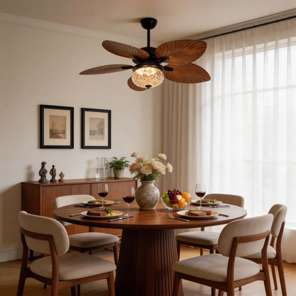 Thrynn Ceiling Fan Light | French Glass Dining Room Light