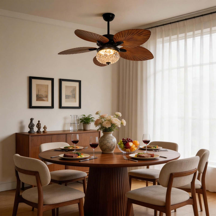 Thrynn Ceiling Fan Light | French Glass Dining Room Light