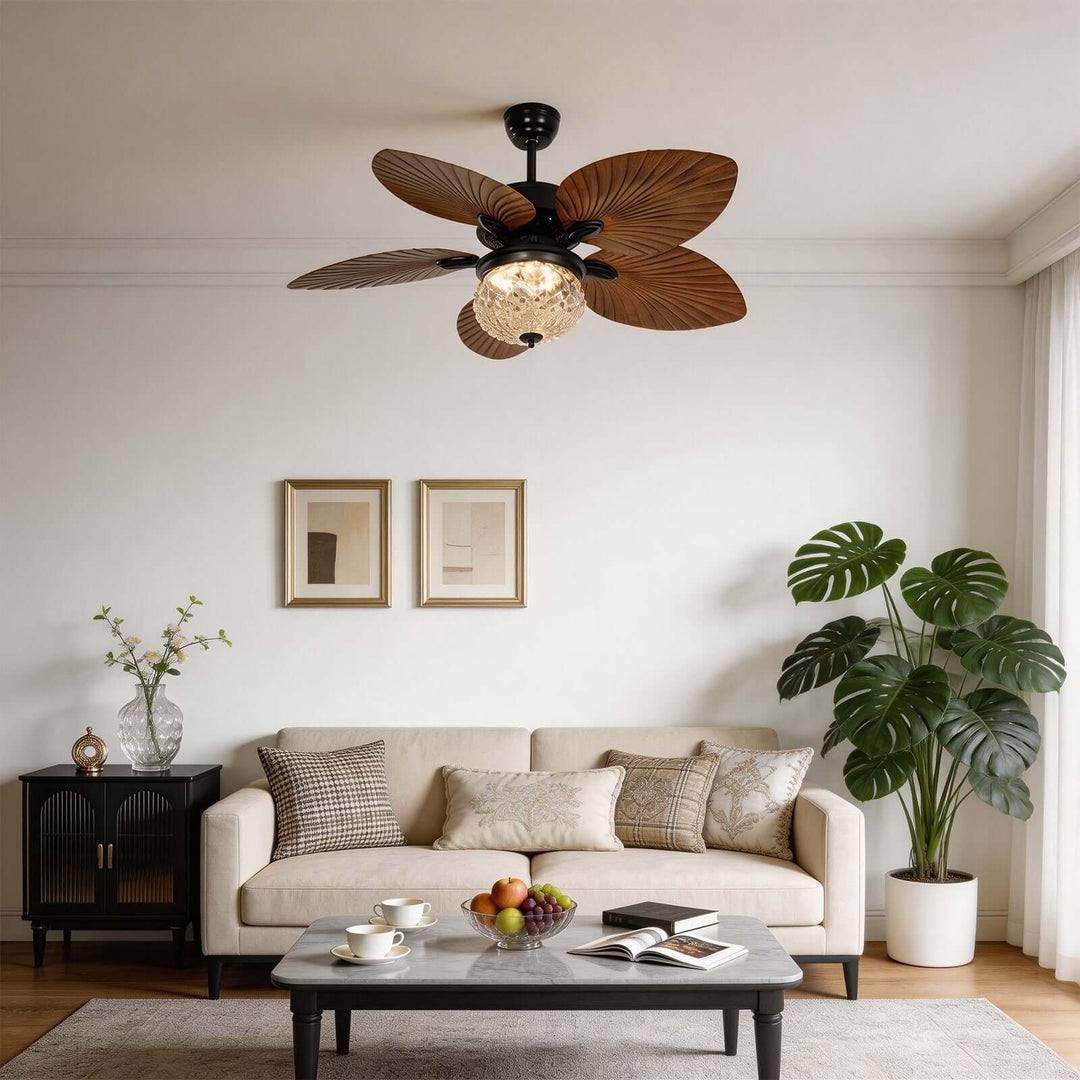 Thrynn Ceiling Fan Light | French Glass Dining Room Light