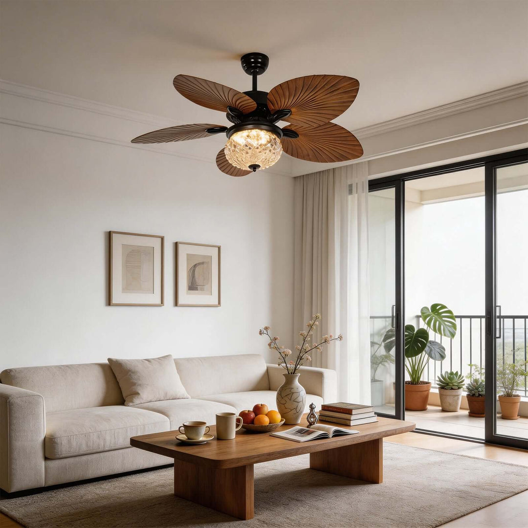 Thrynn Ceiling Fan Light | French Glass Dining Room Light