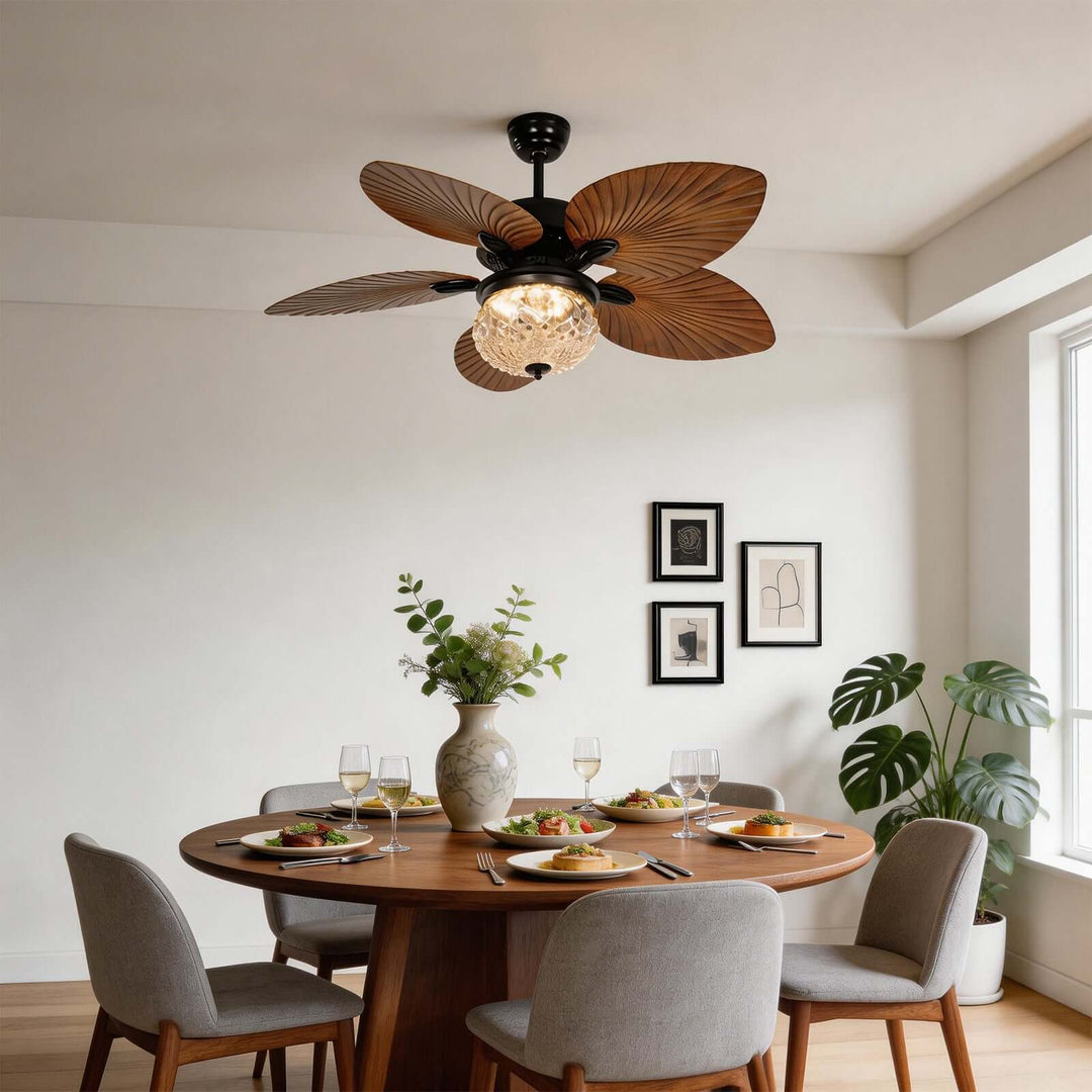 Thrynn Ceiling Fan Light | French Glass Dining Room Light