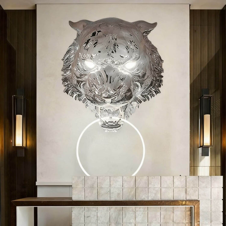 Tiger Head LED Wall Sconce – Art Deco Resin Wall Lamp