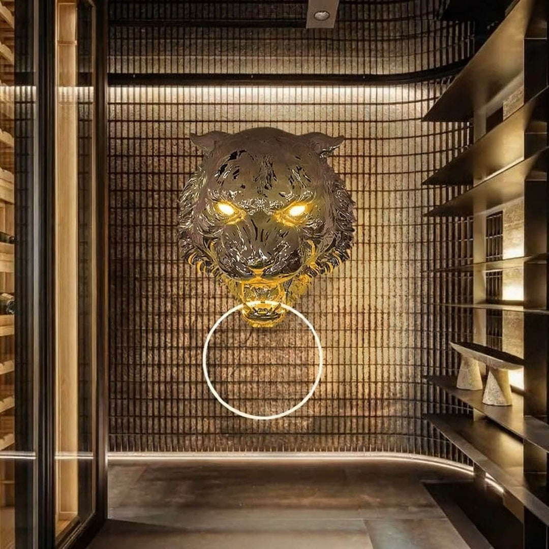 Tiger Head LED Wall Sconce – Art Deco Resin Wall Lamp