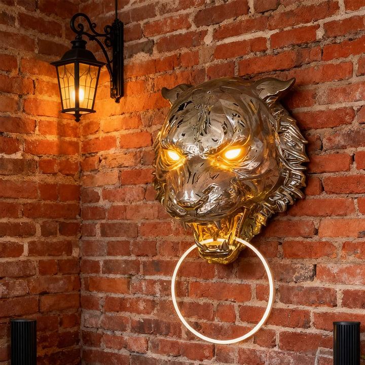 Tiger Head LED Wall Sconce – Art Deco Resin Wall Lamp