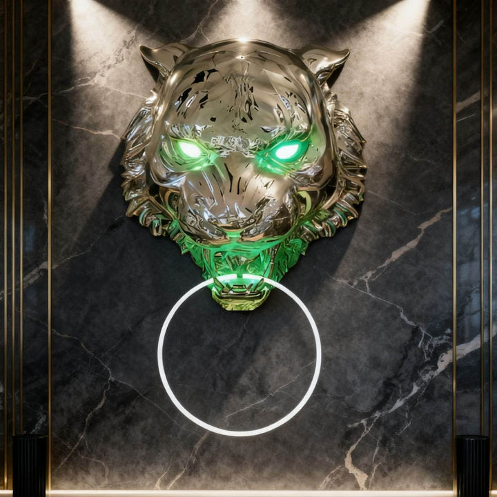 Tiger Head LED Wall Sconce – Art Deco Resin Wall Lamp