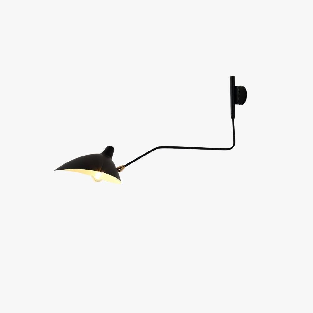 Veyra black swing arm wall sconce with one adjustable cone shade and brass joint