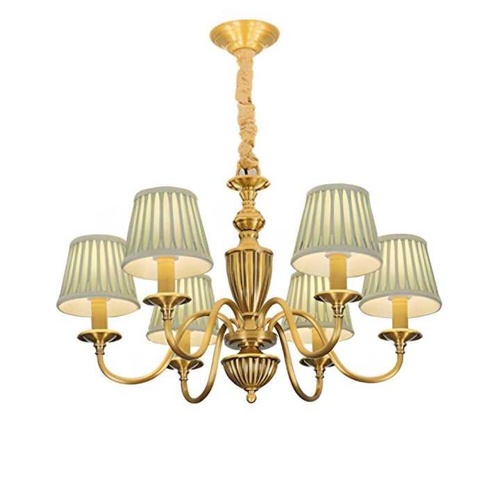 Six-light Eryn chandelier with pleated shades shown on a white background.