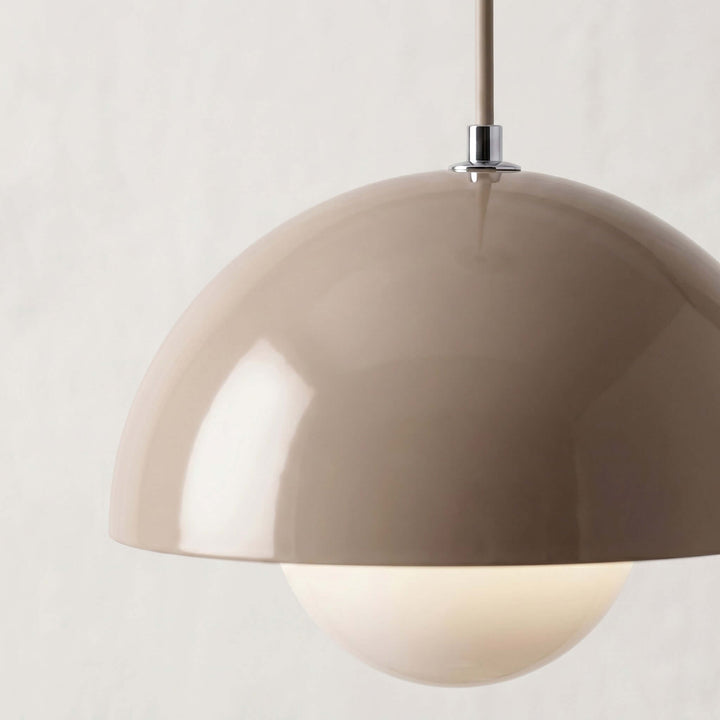 Close-up of a beige gray Flowerpot pendant lamp shade.