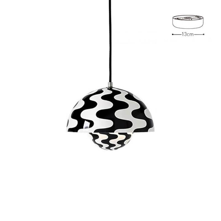 Black and white patterned Flowerpot pendant lamp shown as a product card.