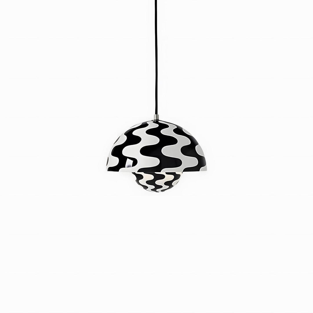 Black and white patterned Flowerpot pendant lamp shown as a product cutout.