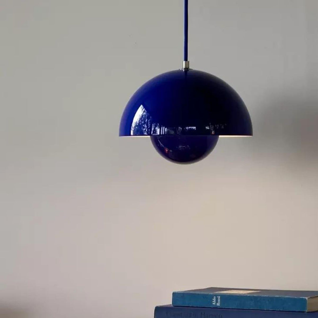 Klein blue Flowerpot pendant lamp shown in a close-up view.