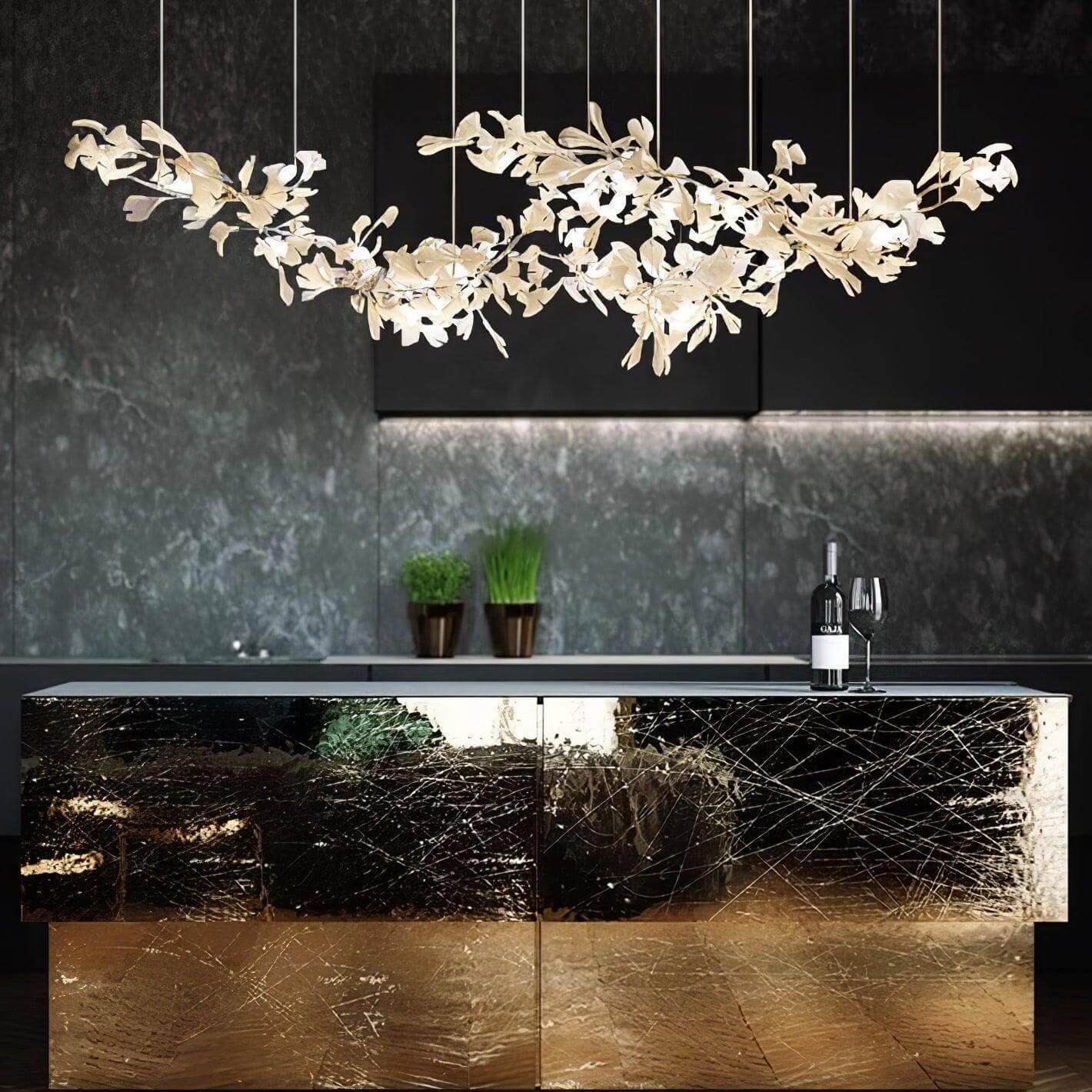 Gingko Chandelier Style H | Ceramic Linear Chandelier Light