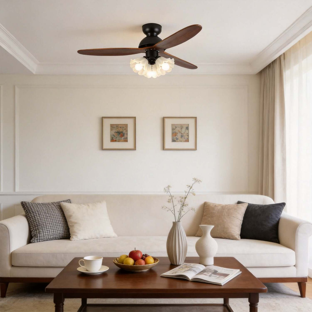 Vanorm Ceiling Fan Light | French Cream Glass Living Room