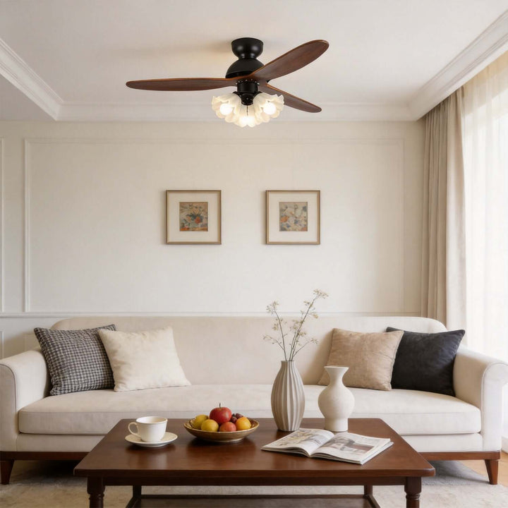 Vanorm Ceiling Fan Light | French Cream Glass Living Room